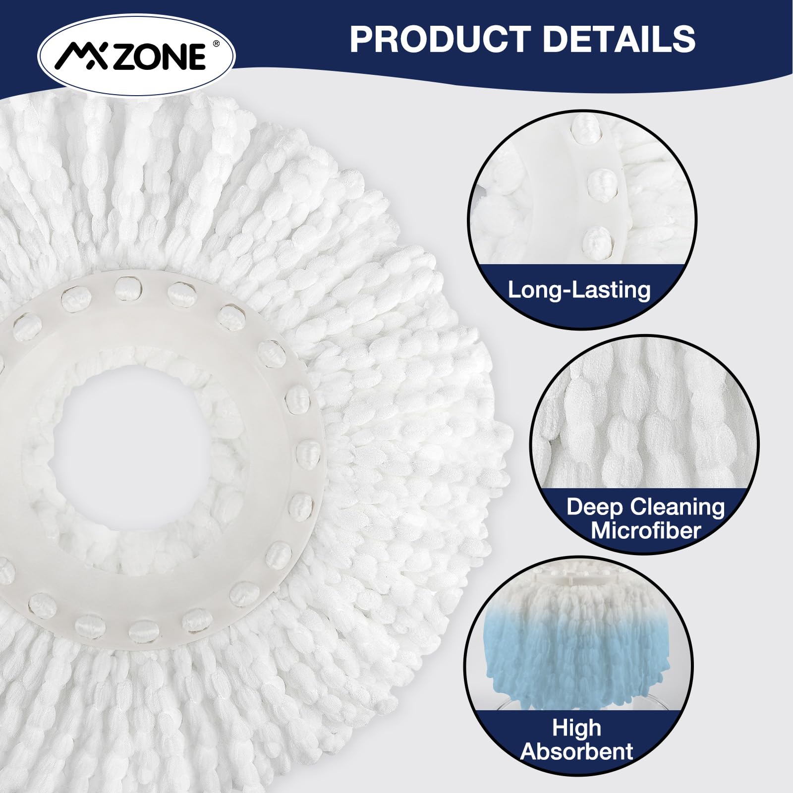 MXZONE Mop Head Replacement for Universal 360° Spin Magic Mop, Fits Hurricane Spin Mop Microfiber Mop Head Refills, Round Shape Standard Size, 5 Pack