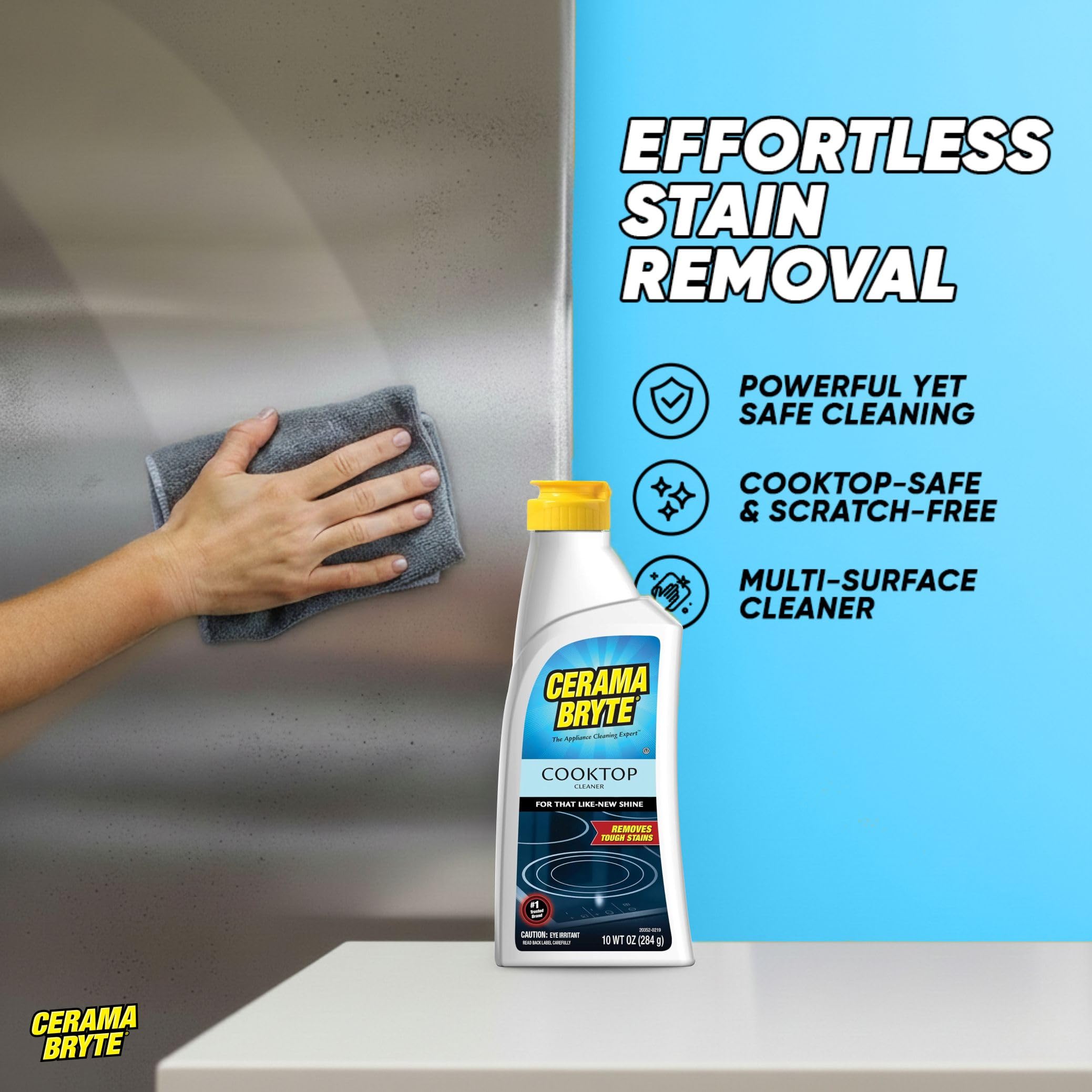 Cerama Bryte - Cooktop Cleaning Kit - Includes 10 oz. Bottle of Cerama Bryte Cooktop Cleaner, 1 Cleaning Pad and 1 Scraper