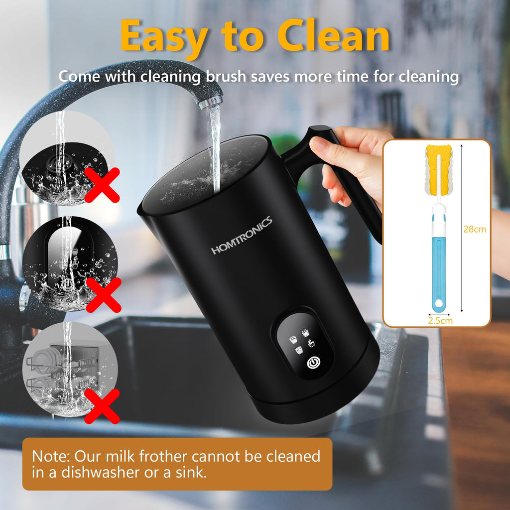 Milk Frother 4 in 1, [Upgraded 14.5 oz/430ml Capacity] 304 Stainless Steel Electric Milk Frother and Steamer with Cold & Hot Froth for Latte Cappuccino, Homtronics Automatic Coffee Foam Maker