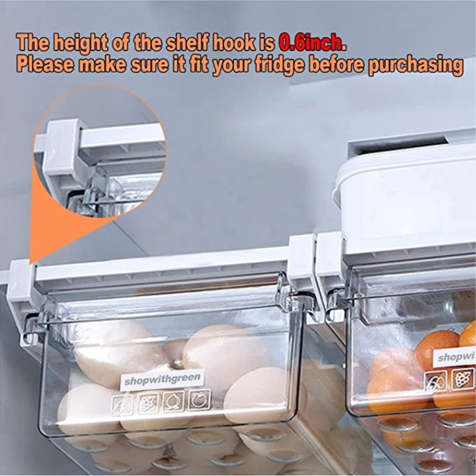 2 Pack Refrigerator Organizer Bins,Pull-Out Fridge Storage Drawer Design,Freely Pullable Refrigerator Storage Box with 4 Divided Sections,Fit for Fridge Shelf Under 0.6"