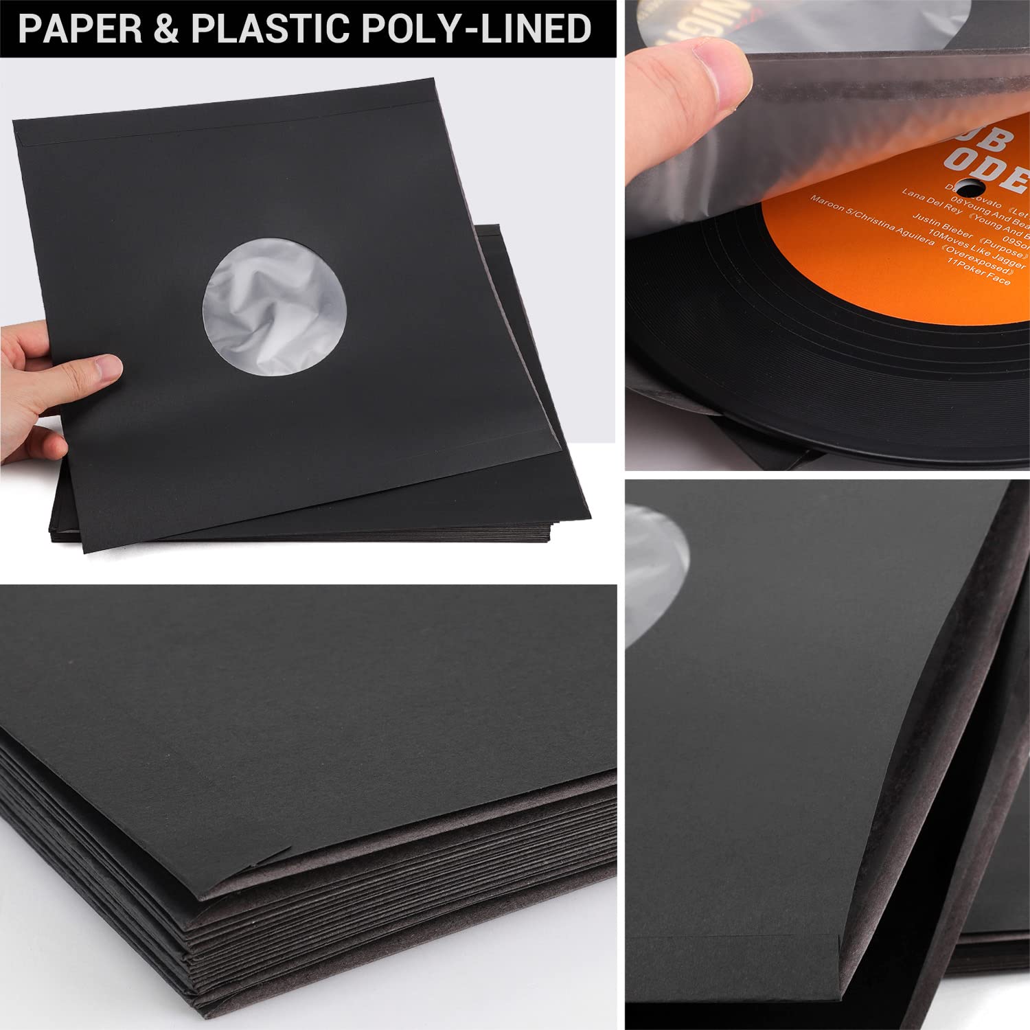 Facmogu 20PCS 7" Vinyl Record Paper & Poly Inner Sleeves, 110gsm Medium Weight Paper Sleeves for LP Vinyl Records, Album Covers LP Vinyl Jacket Covers Cardboard Record Covers for Vinyl Storage