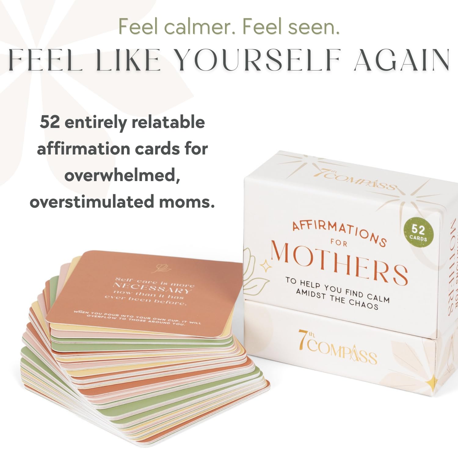 7th Compass Affirmations for Mothers – 52 Positive Daily Affirmation Cards for Women in Motherhood, New Mom Gift, Mindfulness & Self Care Cards, Postpartum Encouragement, Mother’s Day