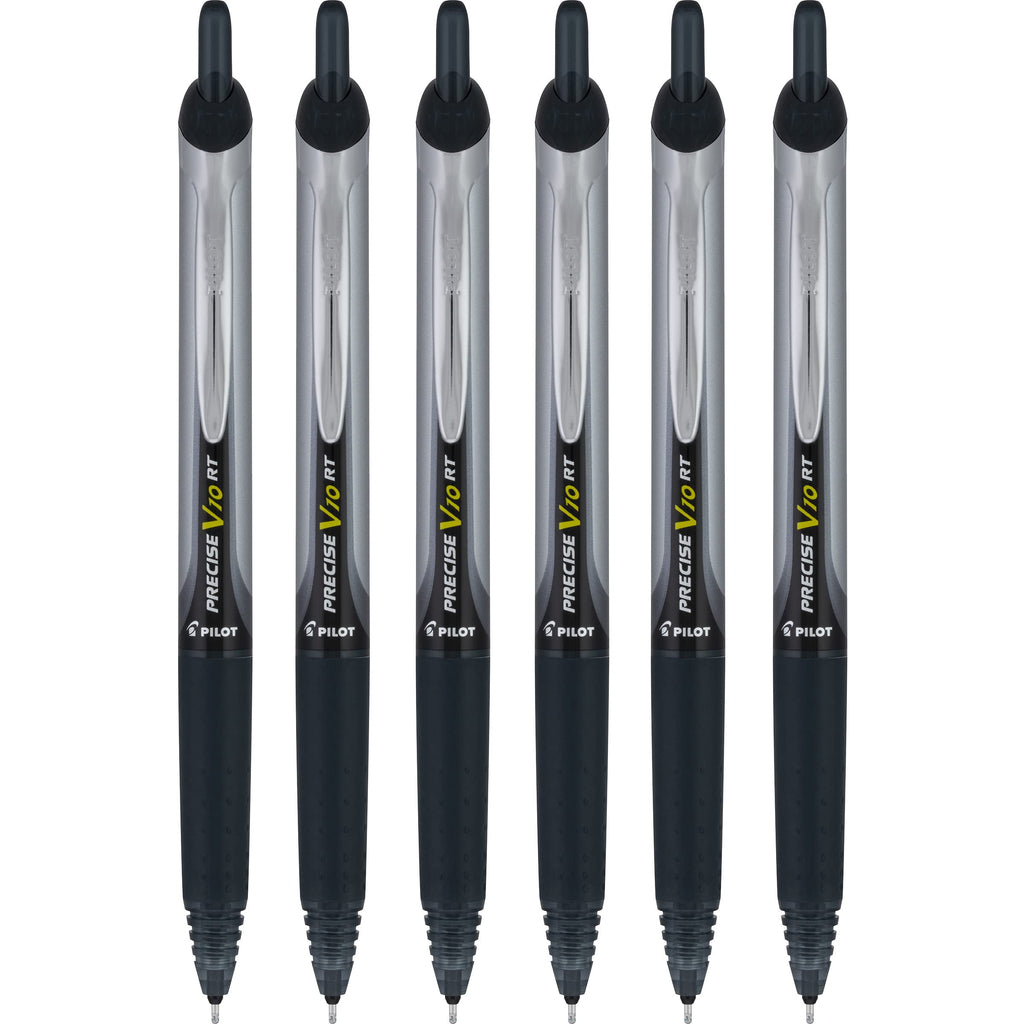 Pilot Precise V10 RT Retractable Liquid Ink Rollerball Pens, Bold Point, 1.0mm, Black Ink, 6 Count