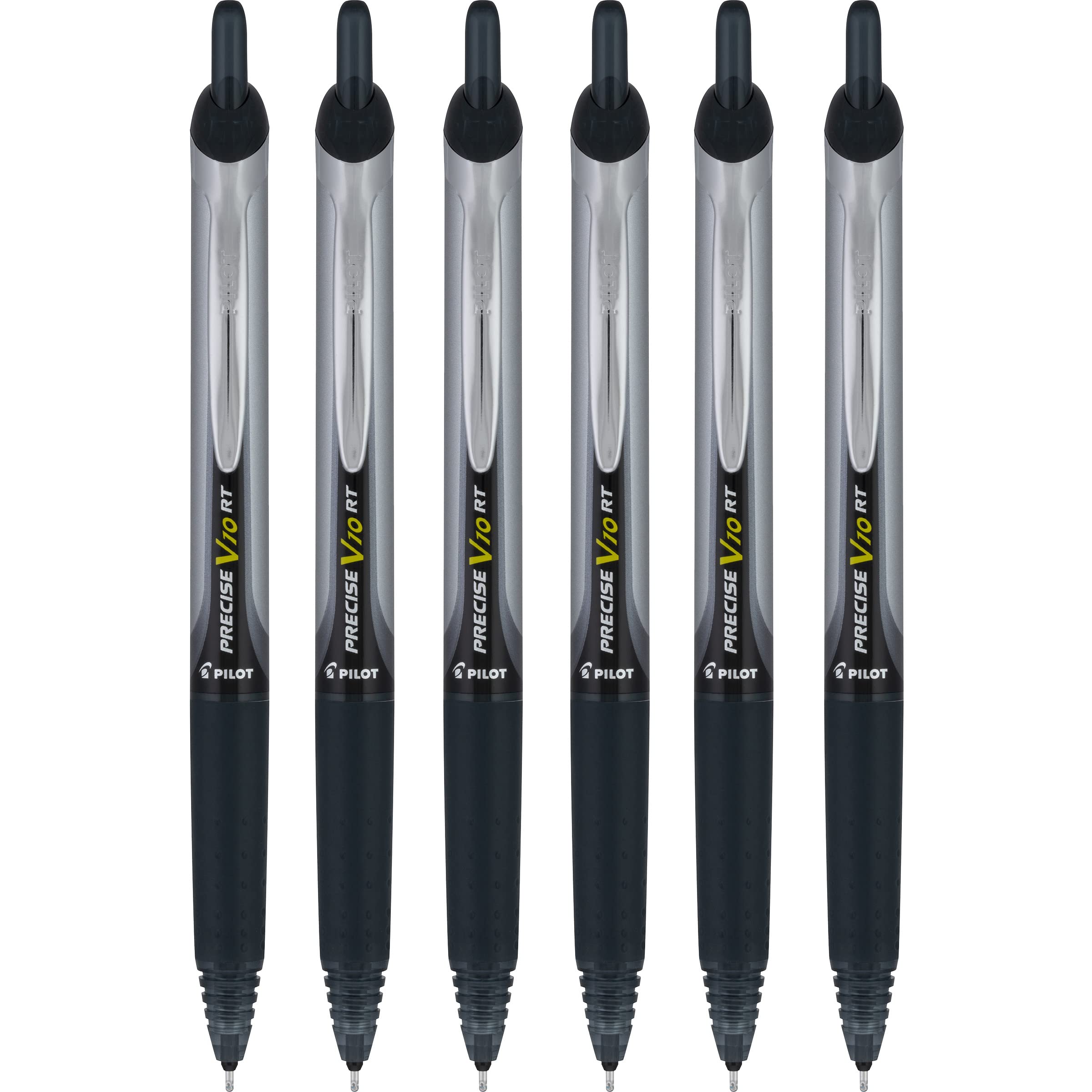 Pilot Precise V10 RT Retractable Liquid Ink Rollerball Pens, Bold Point, 1.0mm, Black Ink, 6 Count