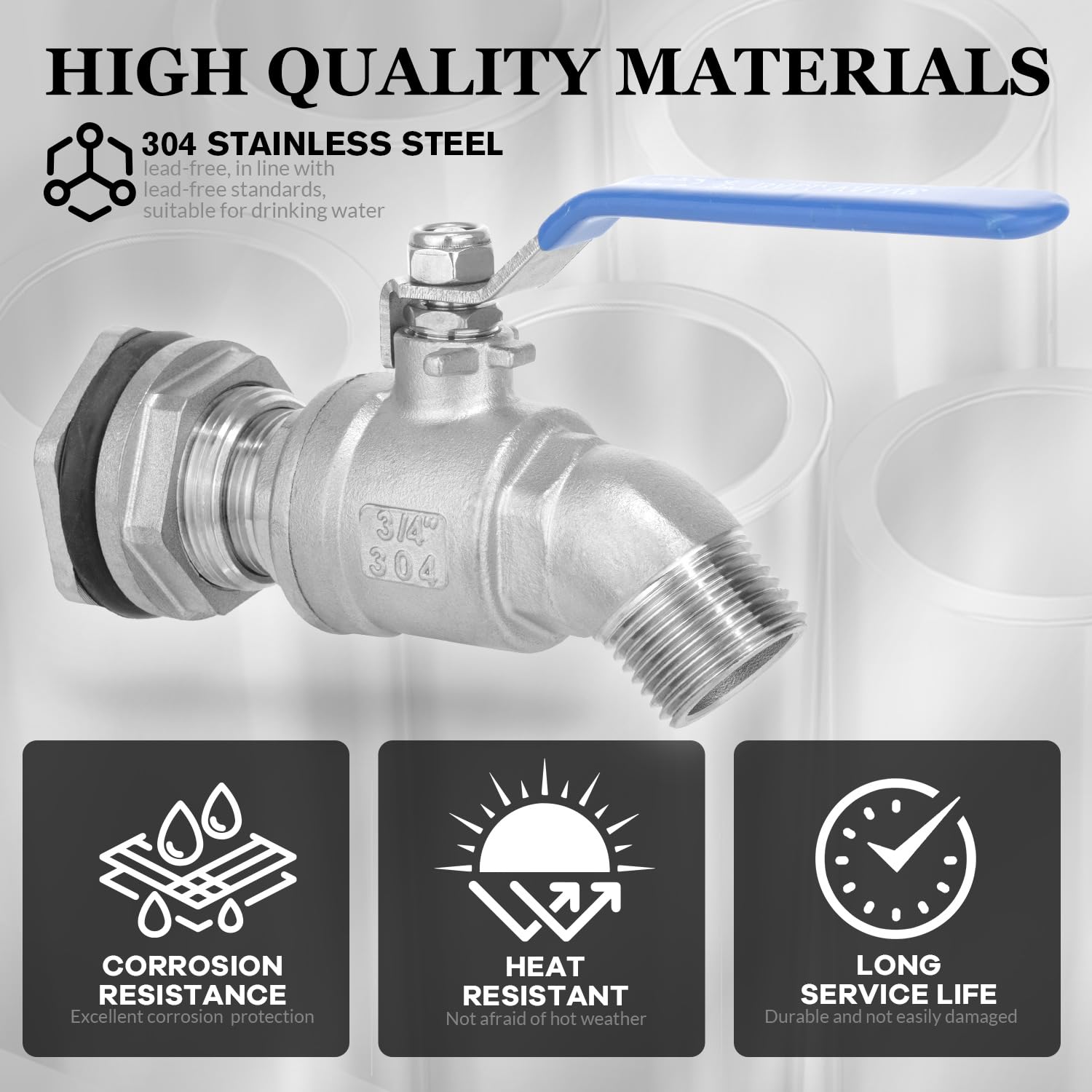 Rain Barrel Spigot Kit 3/4" Stainless Steel Double External Thread Ball Valve+3/4" Garden Hose Bulkhead Fitting for Rain Barrels Aquariums Water Tanks Tubs Pools Spigot