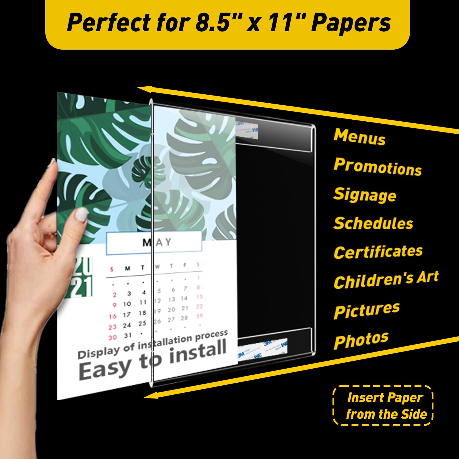 KSacry 6 Pcs Acrylic Sign Holder 8.5 x 11, Vertical Wall Mount Sign Holders with 3M Adhesive, Clear Plastic Frames Paper Display Sign Holders for Office, Home, Store, Restaurant - No Drilling