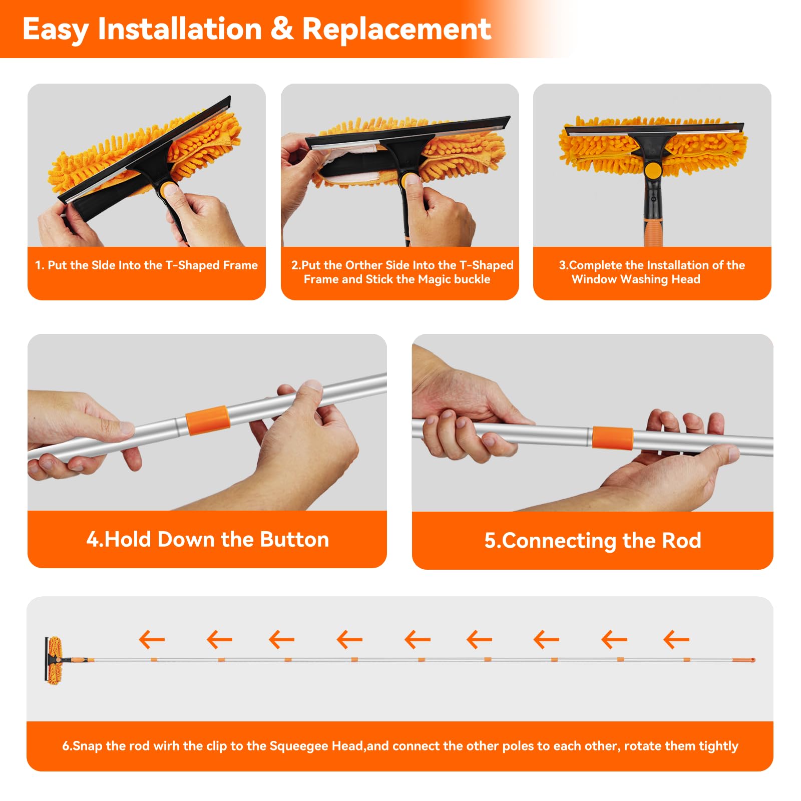 Window Cleaning Tools Window Squeegee: 2 in 1 Double-Sided Professional Cleaner Window Washing Kit with Extension Pole 20+ Ft Duster for High Ceilings Microfiber Scrubber for Indoor Outdoor High Glass