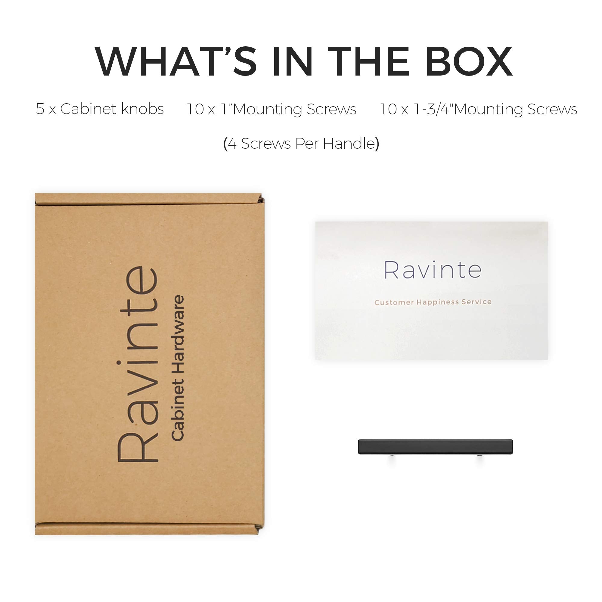 Ravinte 5 Pack 5'' Square Cabinet Pulls Matte Black Stainless Steel Kitchen Drawer Pulls Cabinet Handles 5”Length, 3” Hole Center