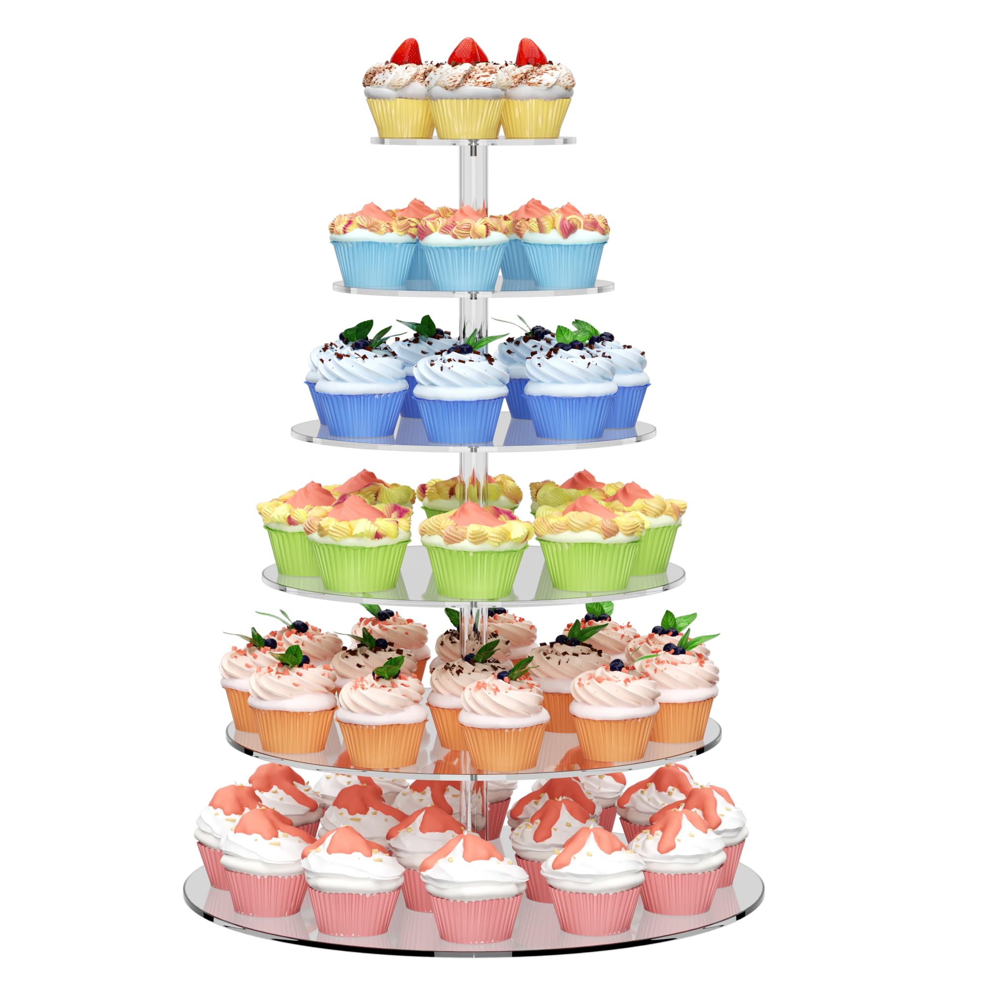 6 Tier Large Acrylic Square Cupcake Stand, Clear Wedding Cupcake Tower Stand, Cupcake Tier Stands for Dessert Table, Tiered Cupcake Holder Stand, Cupcake Display Stand for Birthday Party