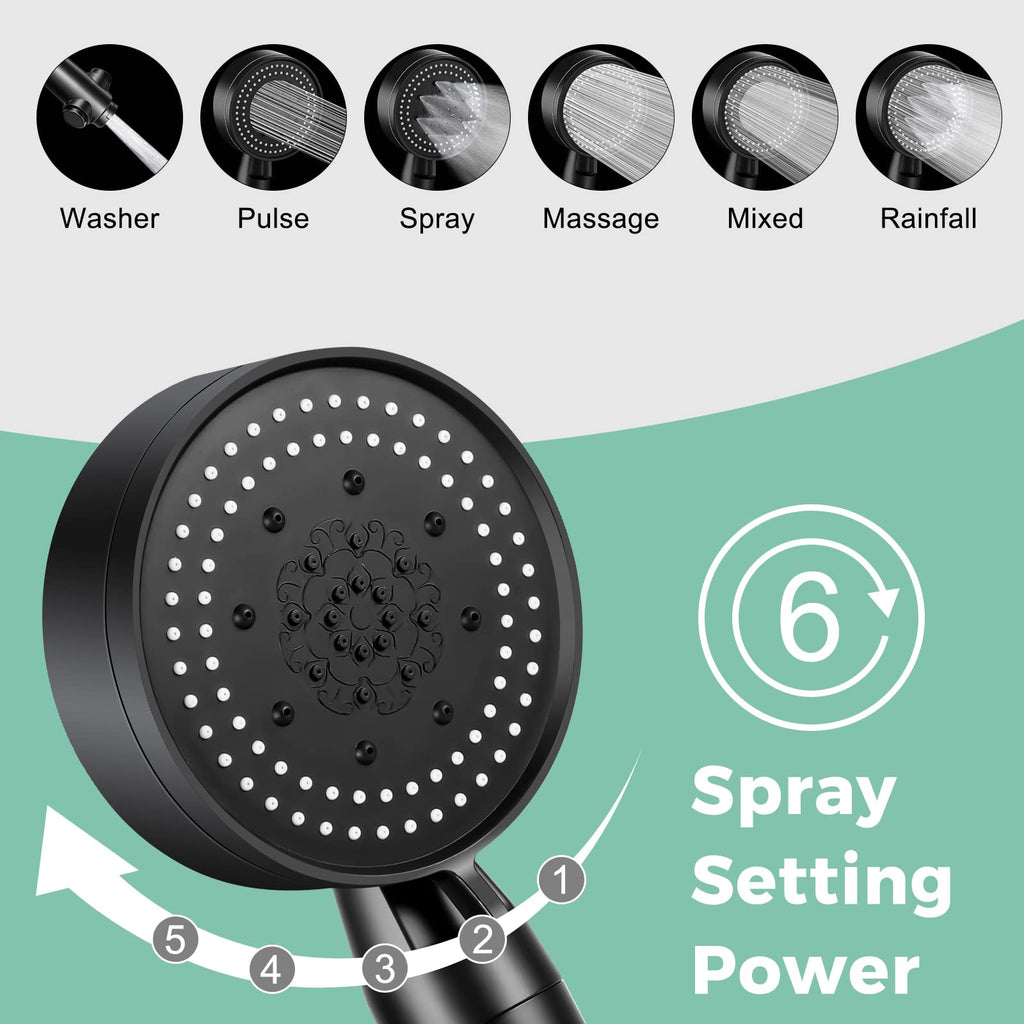 Lostrain Shower Head with Hose, Handheld High Pressure RV Water Saving On Off Switch Detachable Removable Hand Held Showerhead Set with Holder - Black