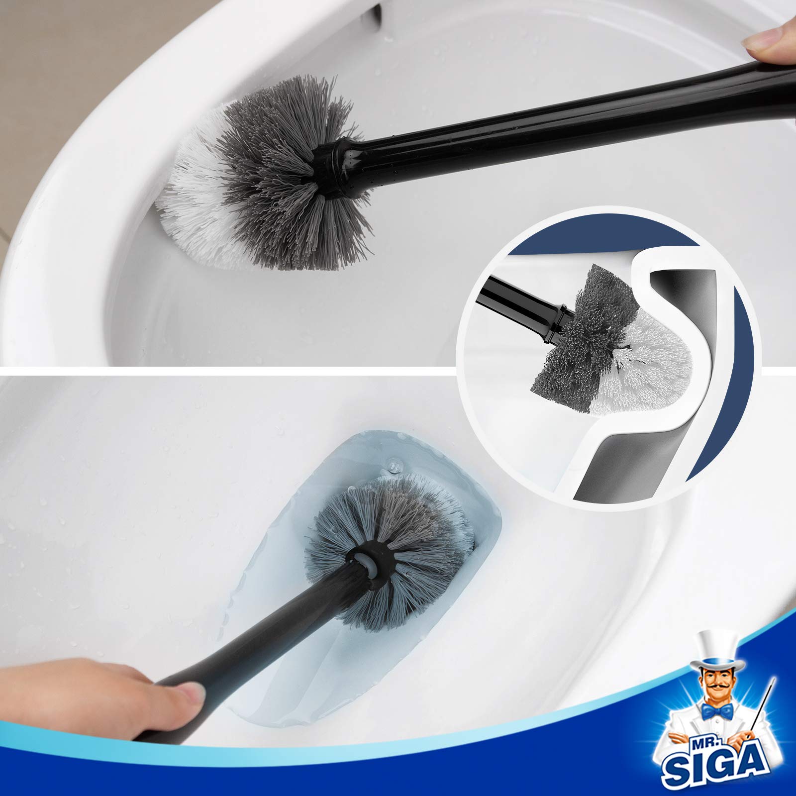 MR.SIGA Premium Toilet Bowl Brush and Holder with Solid Handle and Durable Bristles for Bathroom Cleaning, Black, 1 Pack