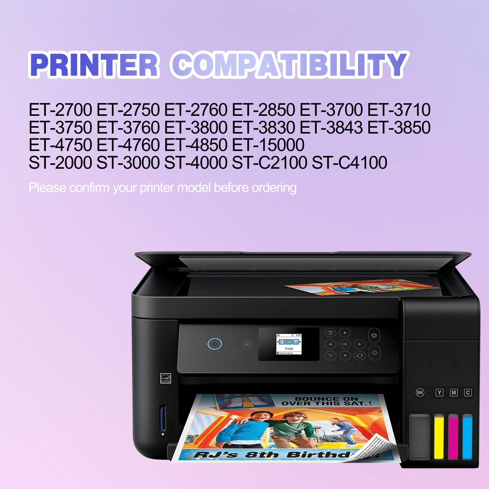 JoyPrinting Ink Refill Bottles Work for ET-2850 ET-3850 ET-4850 ET-2760 ET-3760 ET-4760 ET-3750 ET-4750 ET-3830 ET-15000 (5 Pack)