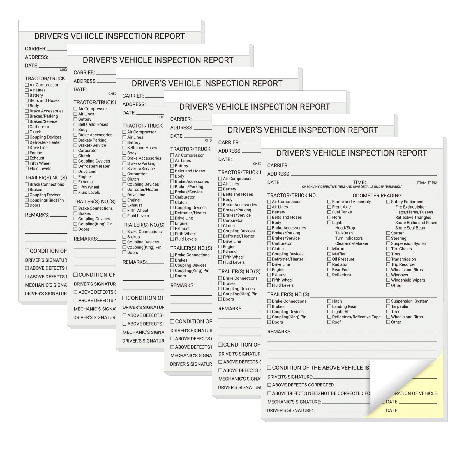 suituts 300 Sets Driver Vehicle Inspection Report Book/Forms, 2 Part Carbonless, 5.5 x 8.5 Inch Daily Pre-Trip Checklist Log for Truck Drivers (50 Sets Each Book)