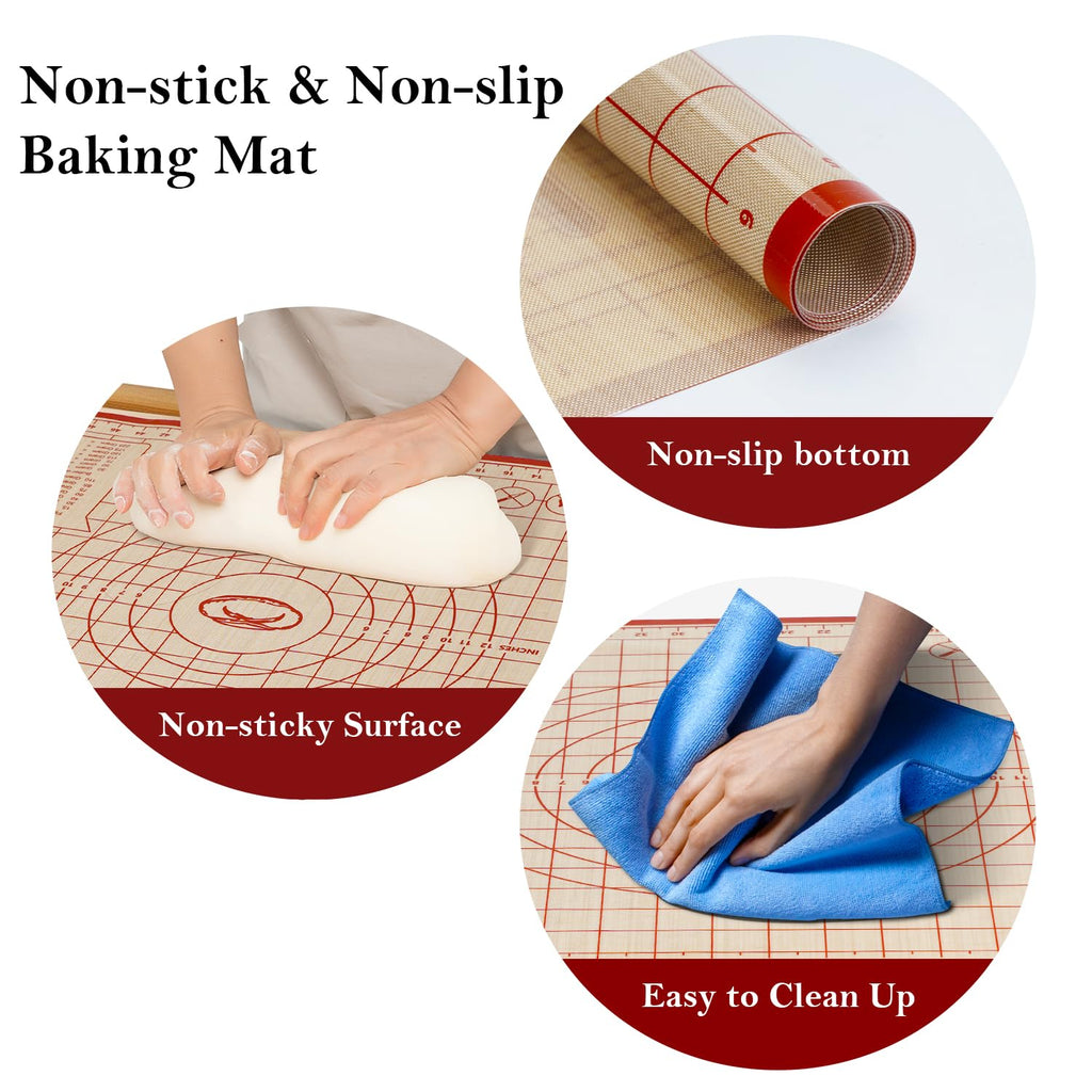 Silicone Baking Mat,28in×20in & 16in×12in Pastry Mat,Measuring Non-Slip Dough mat Mats for Baking,Kneading Dough,Table Mats Red (2Pack)