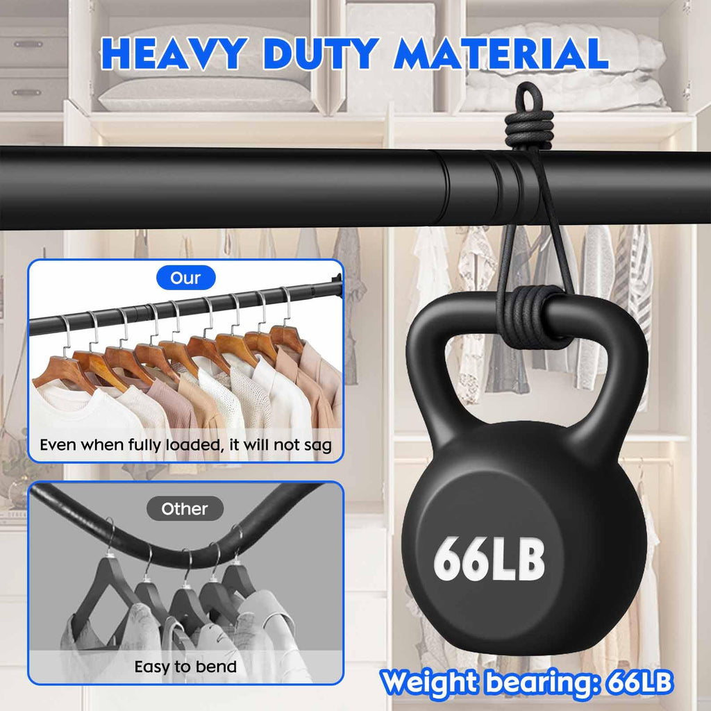 Closet Rod,17 to 40 Inches Adjustable Closet Rods for Hanging Clothes 1.3 Inch Diameter Heavy Duty Metal Closet Hanging Rod Closet Bar for Wardrobes,Closet, Bathroom, Windows