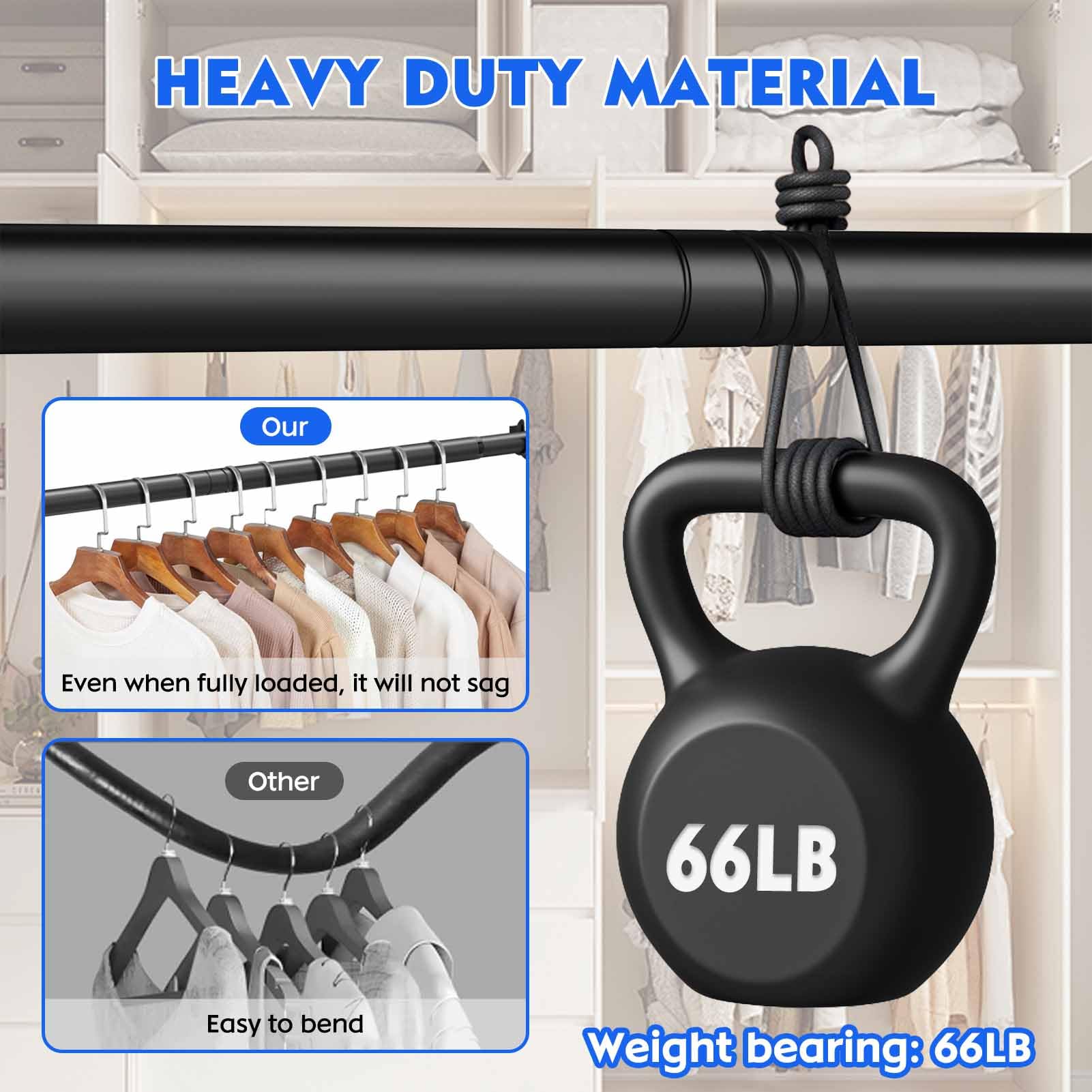 Closet Rod,17 to 40 Inches Adjustable Closet Rods for Hanging Clothes 1.3 Inch Diameter Heavy Duty Metal Closet Hanging Rod Closet Bar for Wardrobes,Closet, Bathroom, Windows