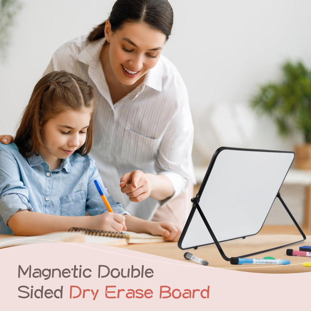 SYCARON Dry Erase Whiteboard 12 x 16'', Magnetic White Board A3, Double Sided White Boards with Stand, Includes 8 Pens & 2 Eraser & 4 Magnets for Office and Home Drawing