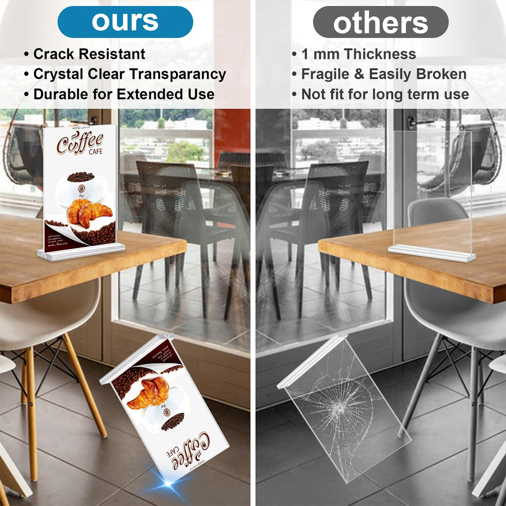 Acrylic Sign Holder 4x6 Inches 6 Pack, Double Sided Clear Display Stand Table Top Sign Paper Holder, Vertical Menu Flyer Holder, Plastic Sign Frame for Stores, Restaurants, Hotels, Office (Vertical 4x6 Inch 6 Pack)