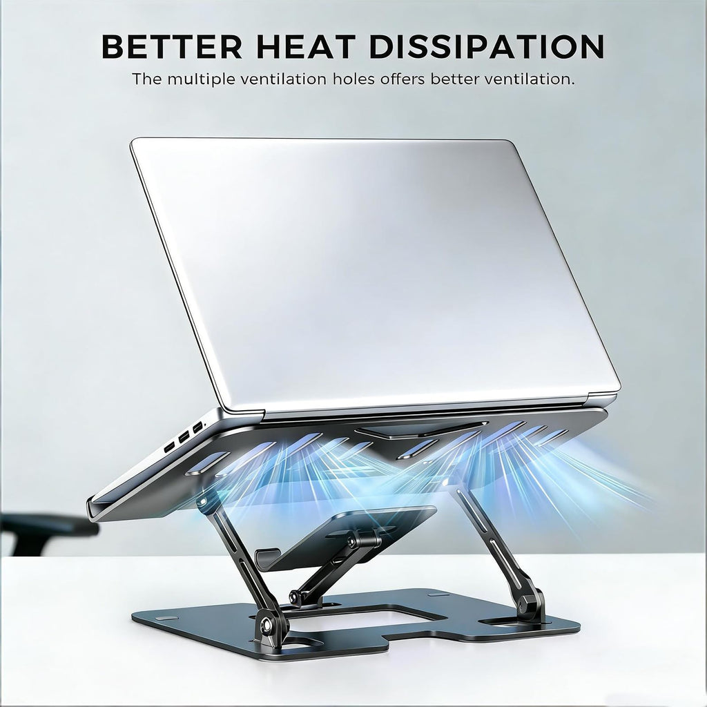Ergonomic 2-in-1 Laptop Cooling Stand with Phone Holder, Portable Laptop Riser, Laptop Stand for Desk Foldable, Computer Notebook Stand Holder, Fits All Laptops up to 10-17.3''
