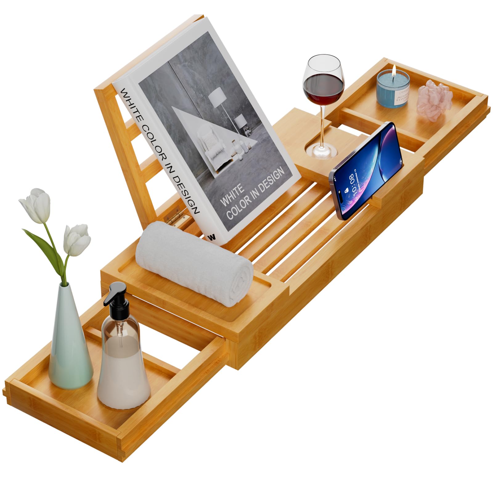 Yirilan Bamboo Bathtub Tray, Expandable Bath Tray for Tub, Bathroom Trays for Bathtub, Bathtub Caddy, Gift for Loved Ones (Bamboo)