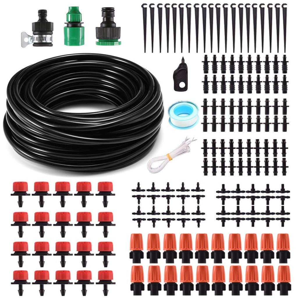 MSDADA Greenhouse Micro Drip Irrigation Kit, 50Ft Automatic Irrigation, Plant Watering System with 1/4" Blank Distribution Tubing Hose Adjustable Nozzle Emitters Sprinkler for Garden,Patio, Lawn