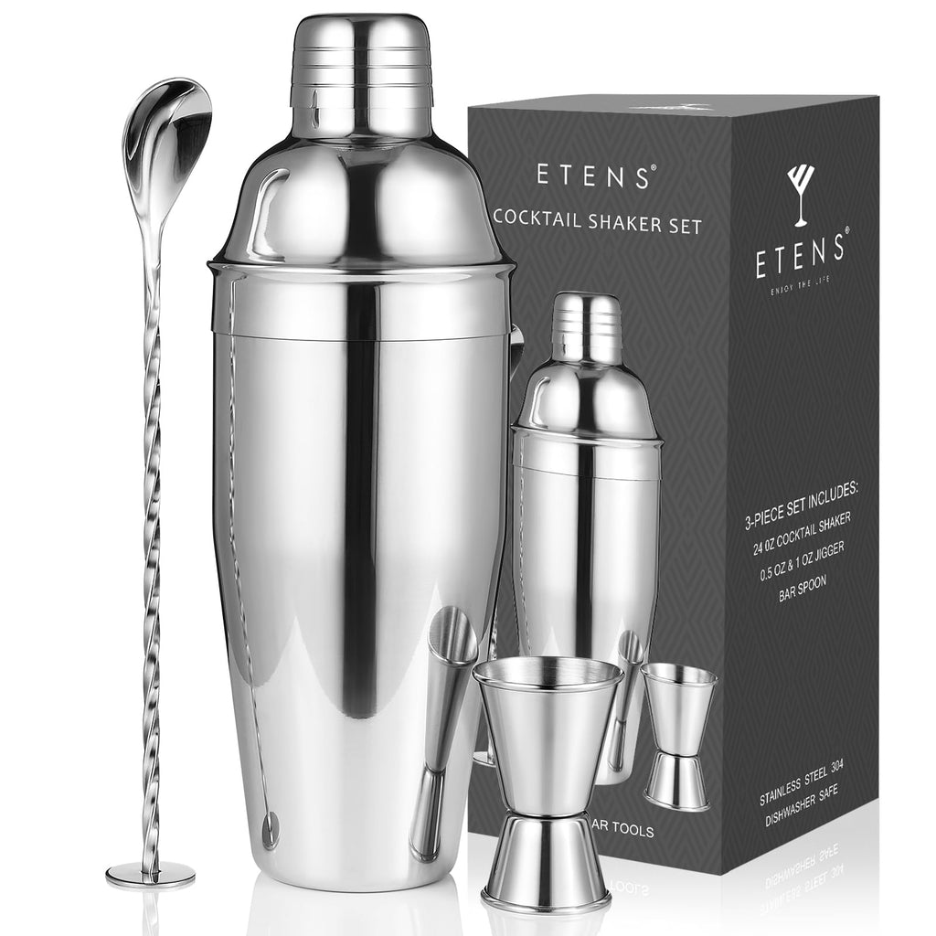 Etens Cocktail Shaker Set | Bar Set Shaker Cocktail Kit w/ 24oz Martini Shaker, Measure Jigger, Mixing Spoon | Perfect Drink Mixer for Home Bartender - Mixology Bartending Tool Accessories