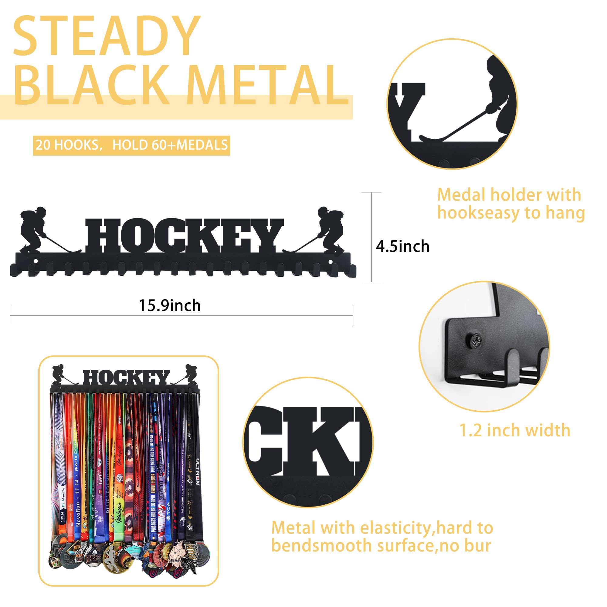 Goutoports Hockey Medal Hanger Display Holder Rack Frame for Sport Race - Sturdy Black Steel Metal Over 60 Medals Easy to Install 01
