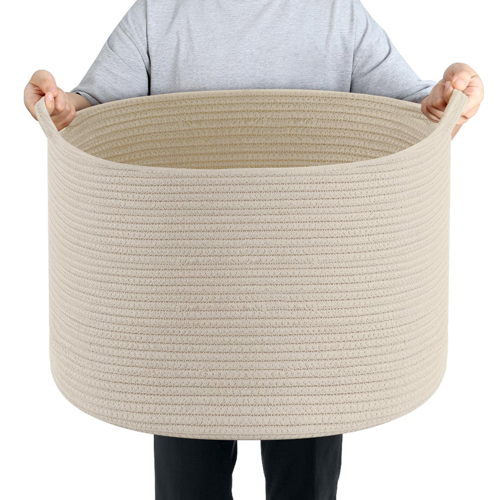 Large Storage Basket Rope Basket, Maliton Extra Large Cotton Rope Bin 22" x 22" x 14" XXXLarge Basket Woven Storage Basket Toy Bin with Handle Comforter Cushions Storage Bins Thread Laundry Hamper