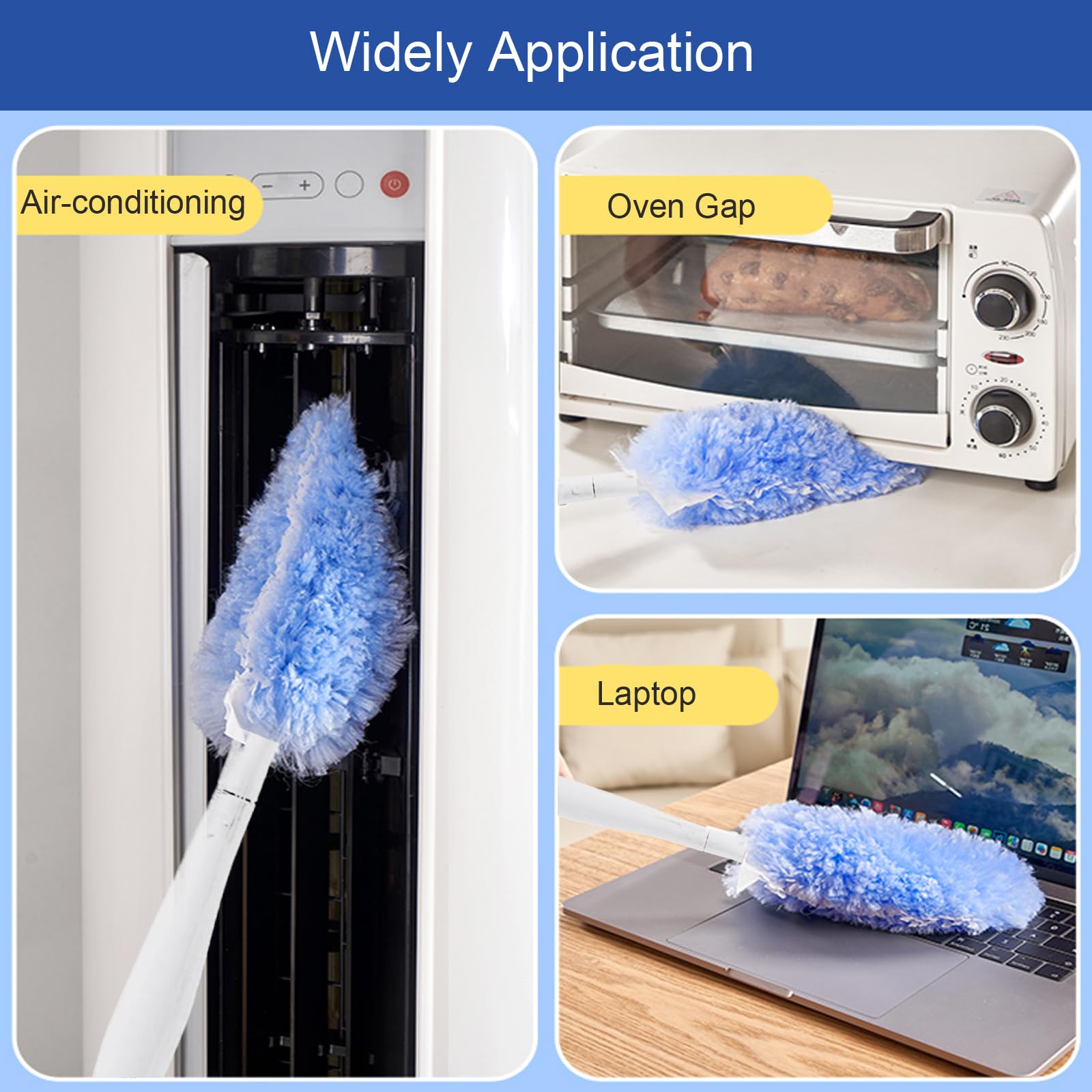 30P Duster Refills Compatible with S wiffer Dusters, Multi Surface 360° Heavy Duty Duster Refills with 4X Fluffy Fiber, Dust Removal Tools Refill Replacenments Cleaning Dusters with Handle - Blue