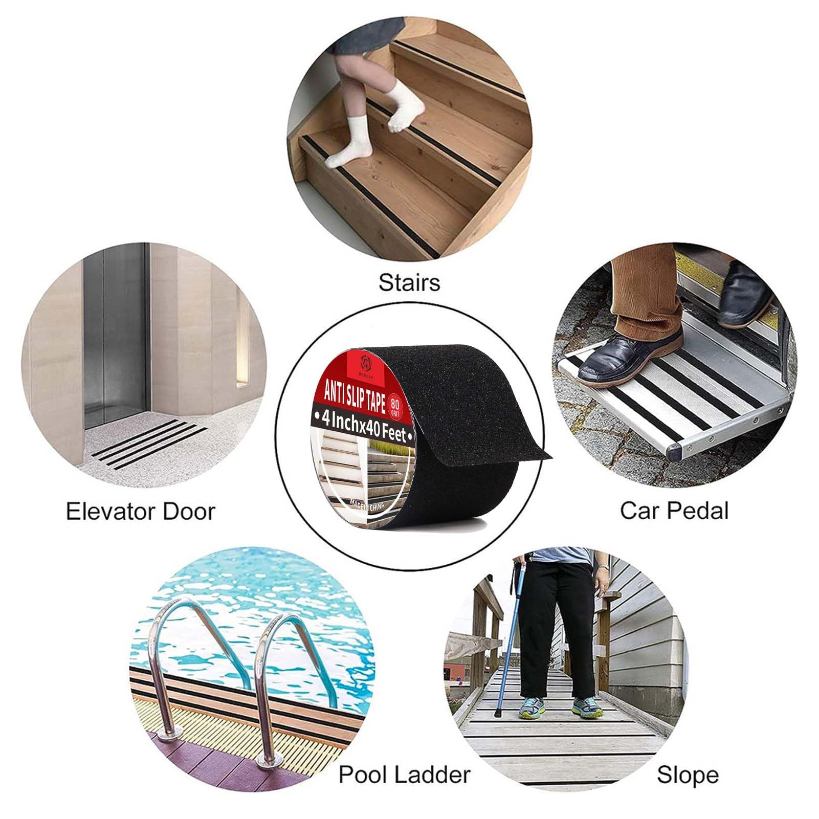ROSEUP 4" x 40Ft Heavy Duty Anti Slip Tape for Stairs Outdoor/Indoor Waterproof Grip Tape Safety Non Skid Roll for Stair Steps Traction Tread Staircases Non Slip Strips, Black