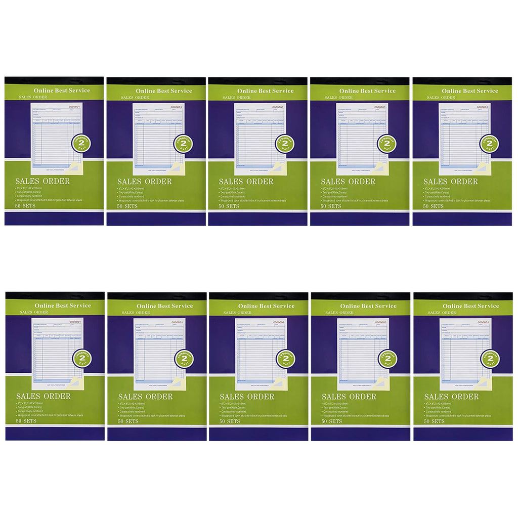 10 Pack Large Sales Order Book Receipt Invoice Duplicate Carbonless 50 Sets 5.9/16" X 8.7/16" (10 pck Vertical)