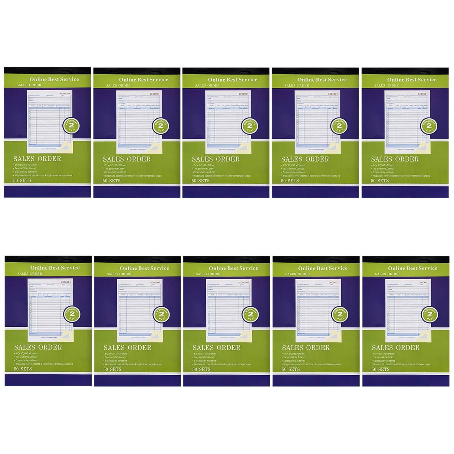 10 Pack Large Sales Order Book Receipt Invoice Duplicate Carbonless 50 Sets 5.9/16" X 8.7/16" (10 pck Vertical)