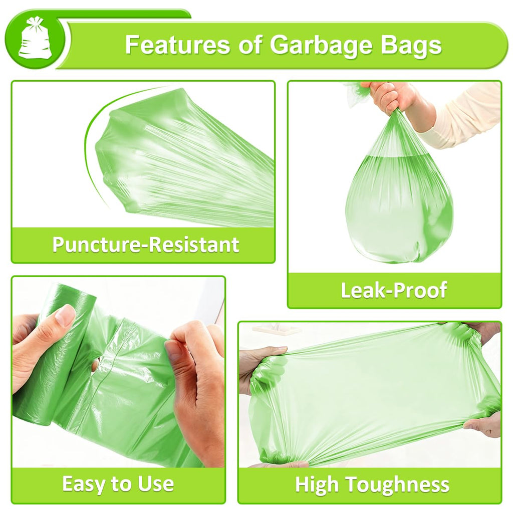 Biodegradable Garbage Bags 30L, 120 Counts Green Waste Bin Kitchen Bags, 8 Gallon Medium Unscented Trash Bags, Strong Bin Liners for Kitchen Home Use