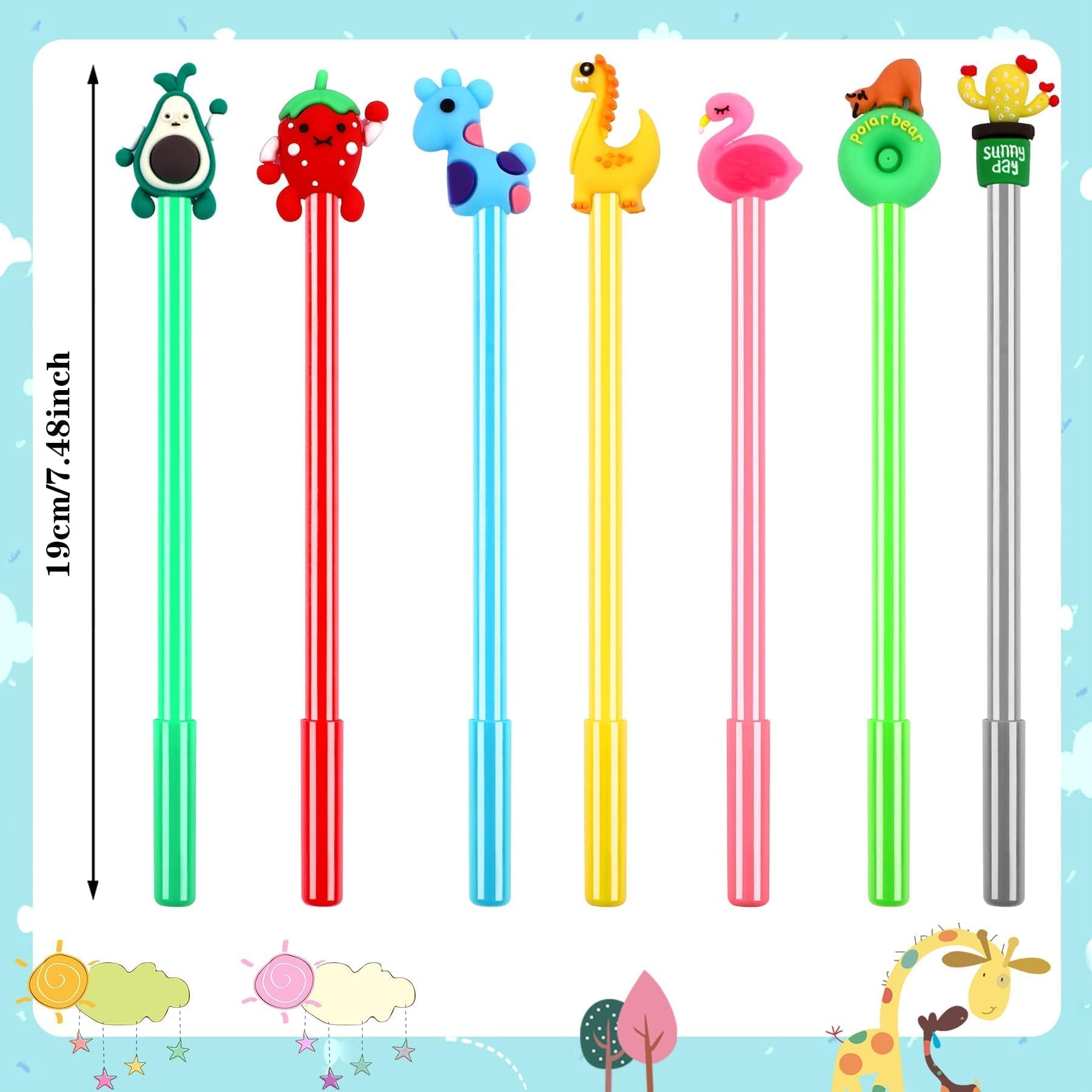 SANNIX 50 Pieces Cartoon Cute Gel Ink Rollerball Pens Bulk Assorted Styles Novelty Writing Pen for Kids Gift School Office Home Supplies Present