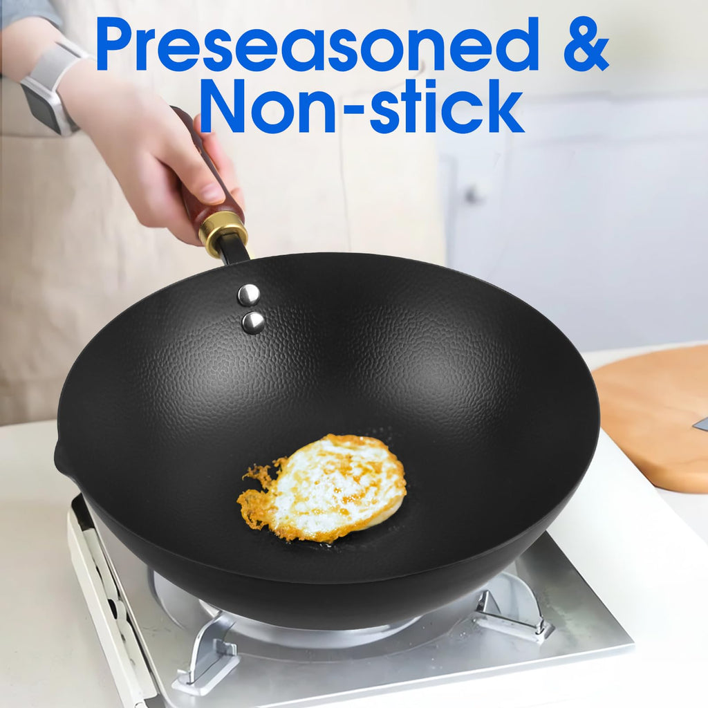 Souped Up Recipes 10 Inch Carbon Steel Wok for Electric, Induction and Gas Stoves (Lid and User Guide Video Included)