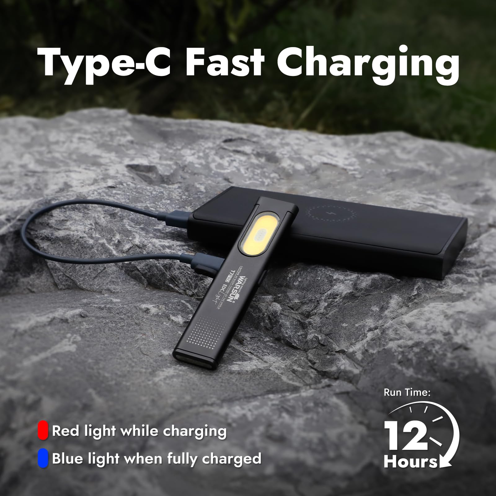 WARSUN T7 Mini LED Flashlight, USB-C Rechargeable, Magnetic Work Light with COB Side Light, Compact EDC Flashlight, Multiple Modes, Portable Pocket Light