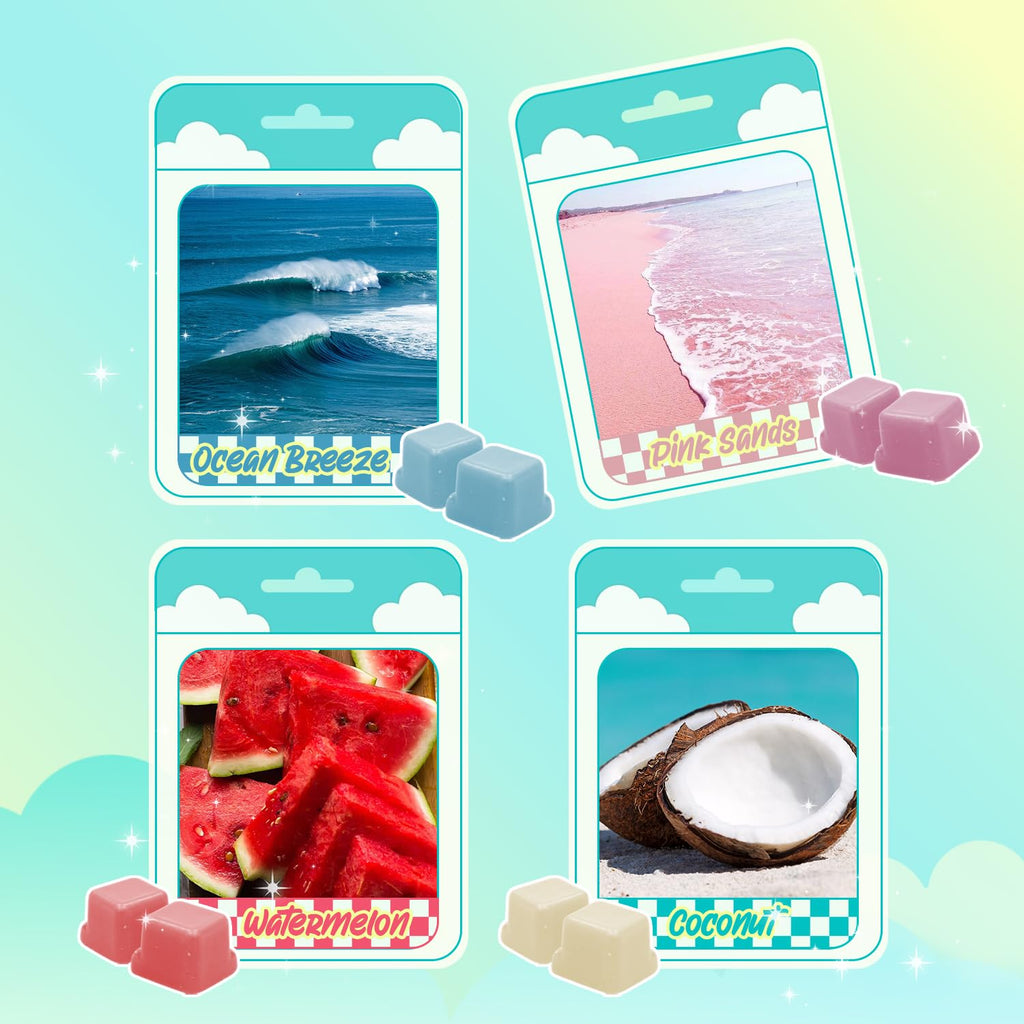 SoulOrigin Summer Scented Wax Melts, Strong Scented Wax Cubes Gift Set, Soy Wax Tarts for Warmer, Sea Breeze, Coconut, Pina Colada, Pink Beach, Pineapple, Watermelon, Vanilla Ice Cream, Fresh Cotton