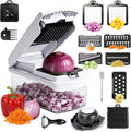 Chkout Vegetable Chopper with Container, 13-in-1 Mandoline Slicer Dicer & Spiralizer, Onion Veggie Chopper, Potato Fry Cutter, Manual Food Chopper, Kitchen Tools Gadgets, Stainless Steel Blades