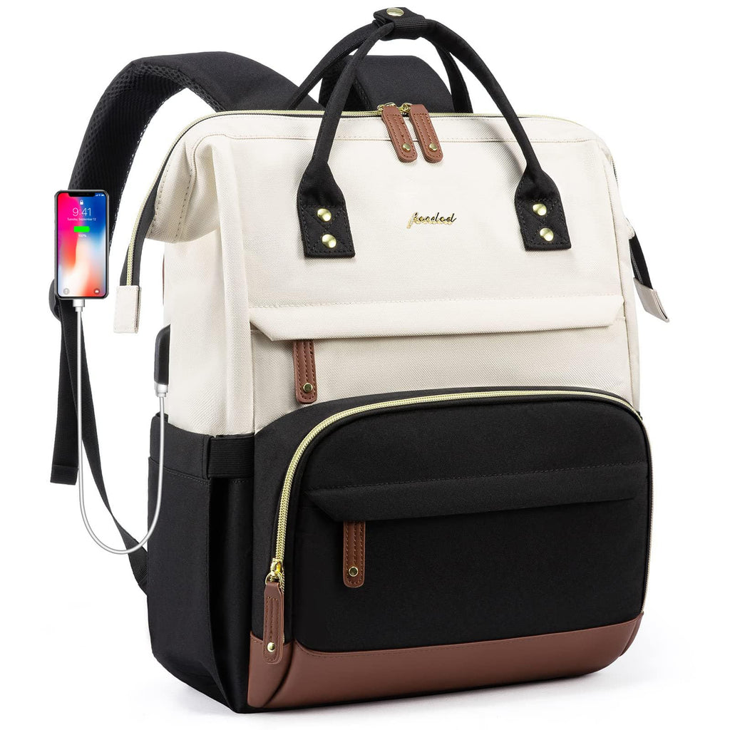 Laptop Backpack for Women Bag: 15.6 inch Work Travel Backpack with USB Charger College Bookbag Business Computer Backpack Anti-theft Casual Backpacks for Nurse Teacher Beige Black Brown