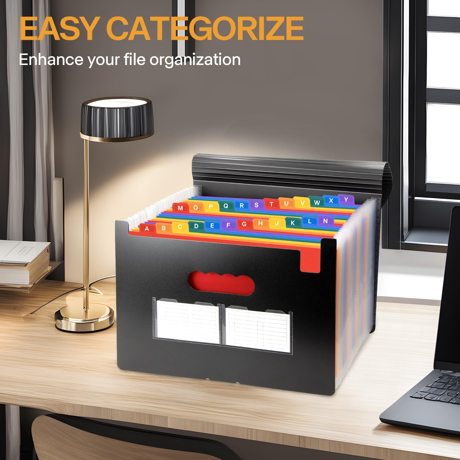 25 Pockets Expanding File Folders, Expandable Accordian File Organizer with Colored A-Z Tabs, Desktop Accordion Folders Letter A4 Paper Document Storage Organizer for School Home Office