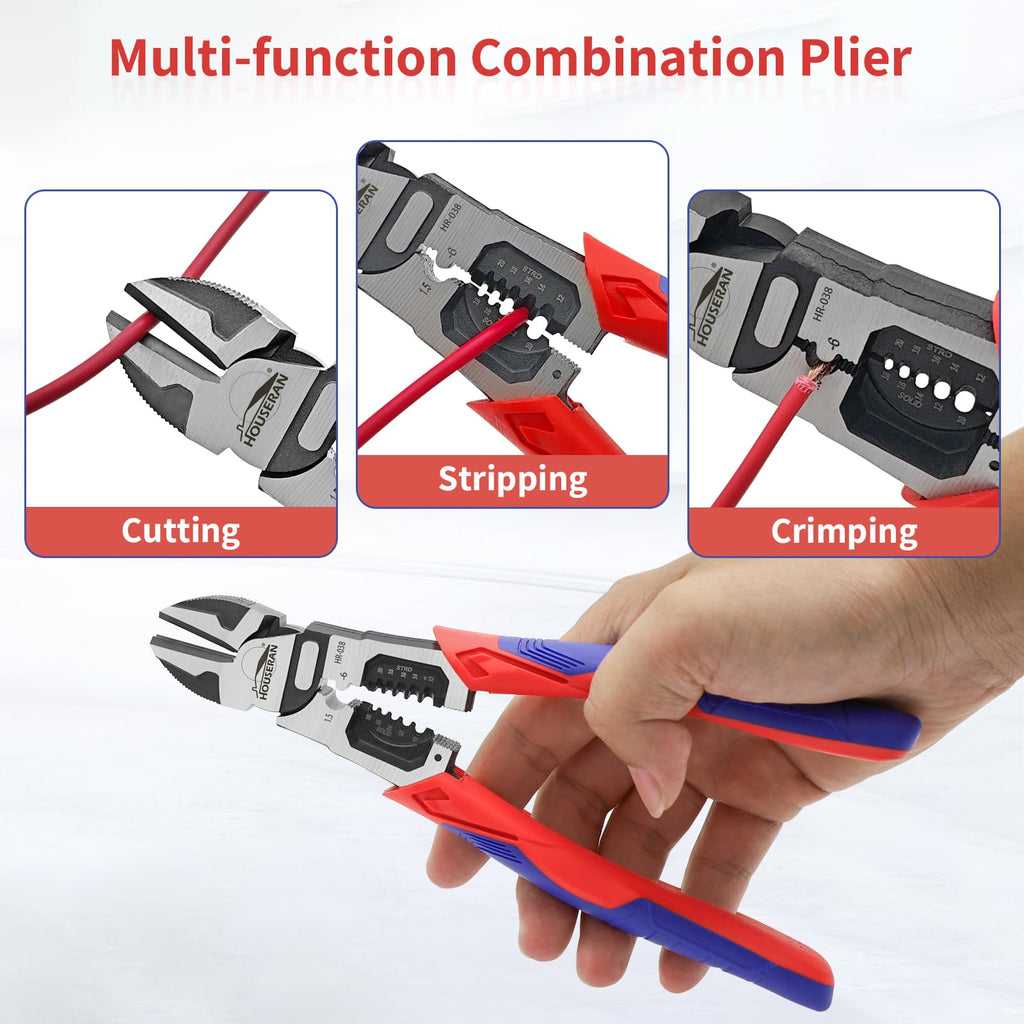 Wire Cutters, HOUSERAN Side Cutters with Wire Stripper and Crimper, Wire Cutters Heavy Duty, 3-in-1 Diagonal Cutters for Cutting, Crimping, and Stripping