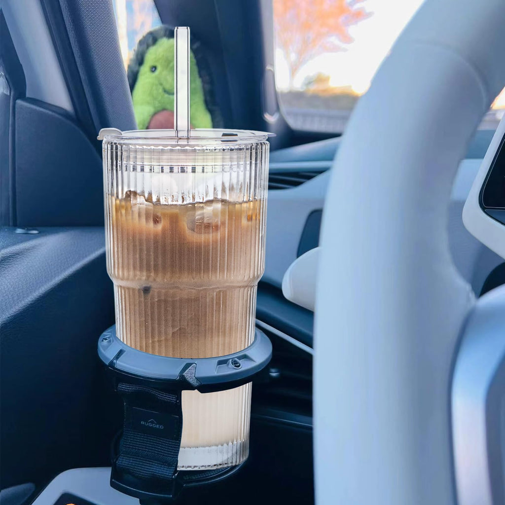 INSETLAN 20 oz Ribbed Glass Tumblers with Lids and Glass Straws – 4-Piece Glassware Set, Heavy-Duty Tumblers, Ideal for Iced Coffee, Smoothies, Cocktails, and Juices – Elegant and Durable Drinkware
