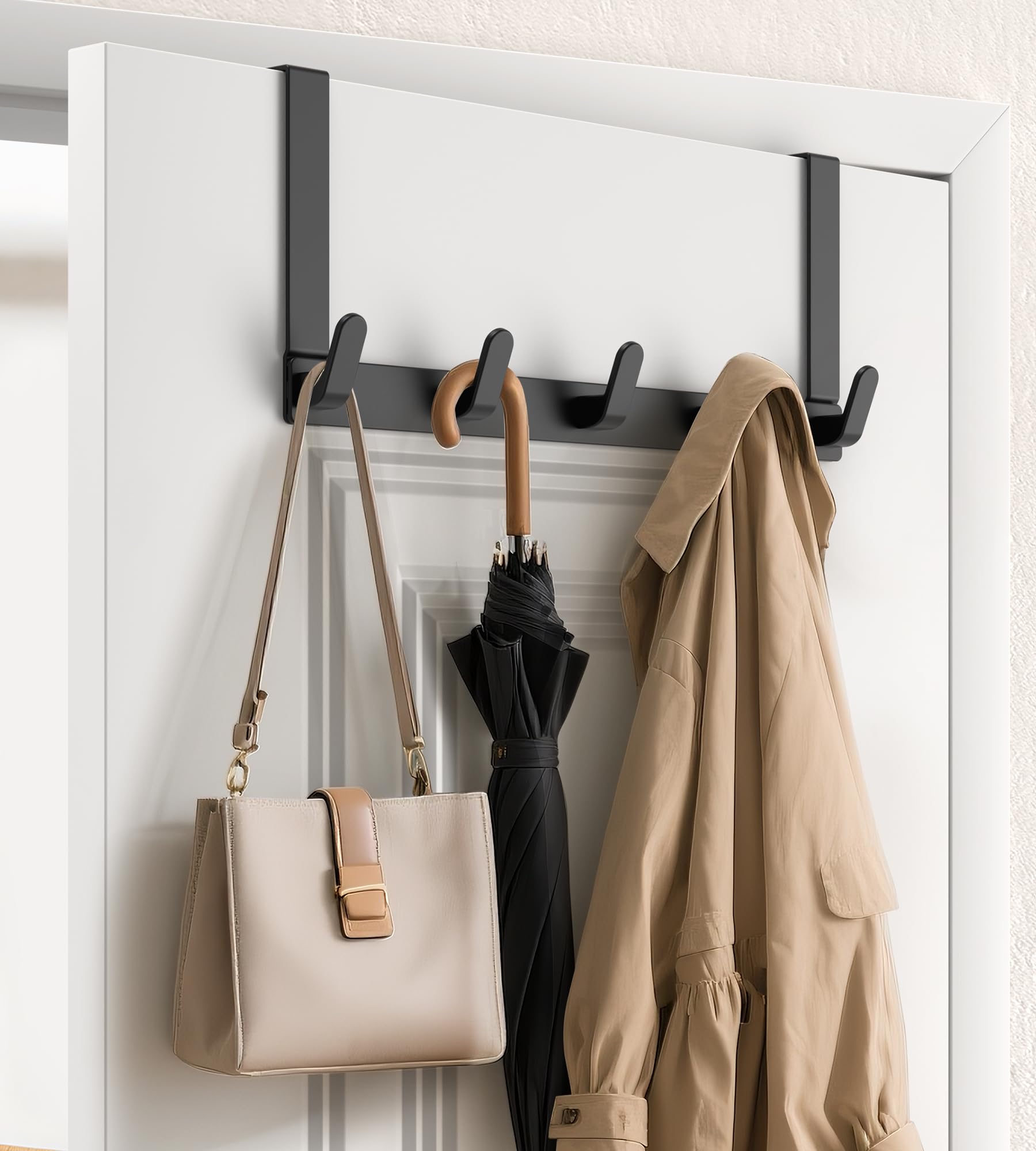 KitchLife Over The Door Hooks Hanger with 7" Extended Arms, Fits 1-3/4" Door Thickness, L18C, Bathroom Accessories and Towel Rack Organization - Matte Black, 1 Pack