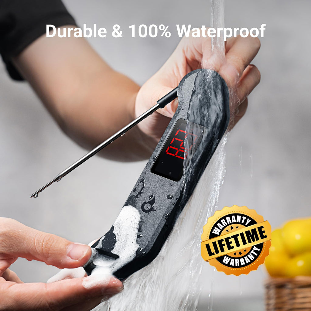 Professional Digital Meat Thermometer, 1 Sec Instant Read, ±0.5℉ Accuracy NIST&NSF Certified Food Thermometer, Auto-Rotate Bright LED Screen, Highly Waterproof Cooking Thermometer for Grill BBQ, Black
