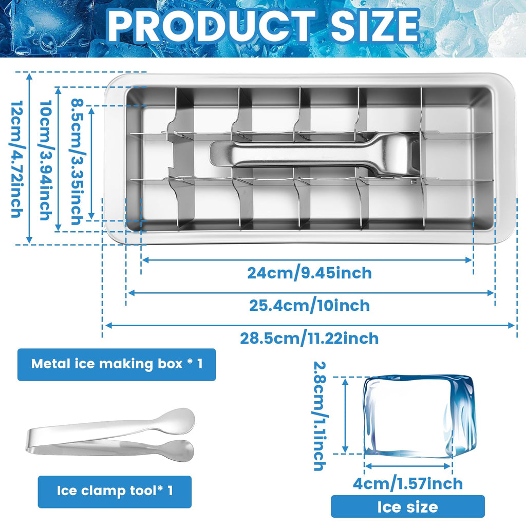 Stainless Steel 18 Slots Ice Tray with Lever, Vintage Style Ice Cube Tray with Clamp, Dishwasher Safe Metal Ice Cubes Mold for Home Kitchen Bar Use