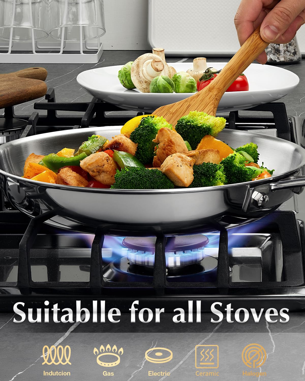 KOCH SYSTEME CS Tri Ply Stainless Steel Frying Pan, 8 Inch Stainless Steel Pan, Small Skillet, Cooking Omelette Pan, Induction Compatible, Dishwasher & Oven Safe, Non Toxic