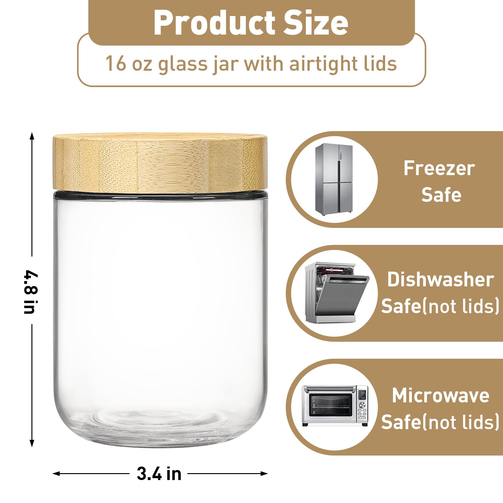 Overnight Oats Containers with Lids,16oz Wide Mouth Glass Mason Jars with Bamboo Lid,Overnight Oats Jars with Spoons,Meal Prep Jar with Airtight Lid for Yogurt,Chia Pudding,Snacks,Salad,Spice 4pack