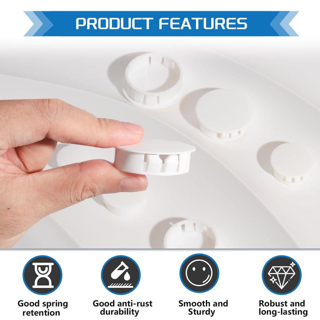 JTAREA White Nylon Plastic Hole Plugs Assorted 13Values 1/4" 5/16" 3/8" 1/2" 5/8" 3/4" 7/8" 1" 1-1/8" 1-3/16" 1-1/4" 1-3/8" 1-1/2" Hole Plug Cover Kit for Furniture Cabinet Insert End Caps