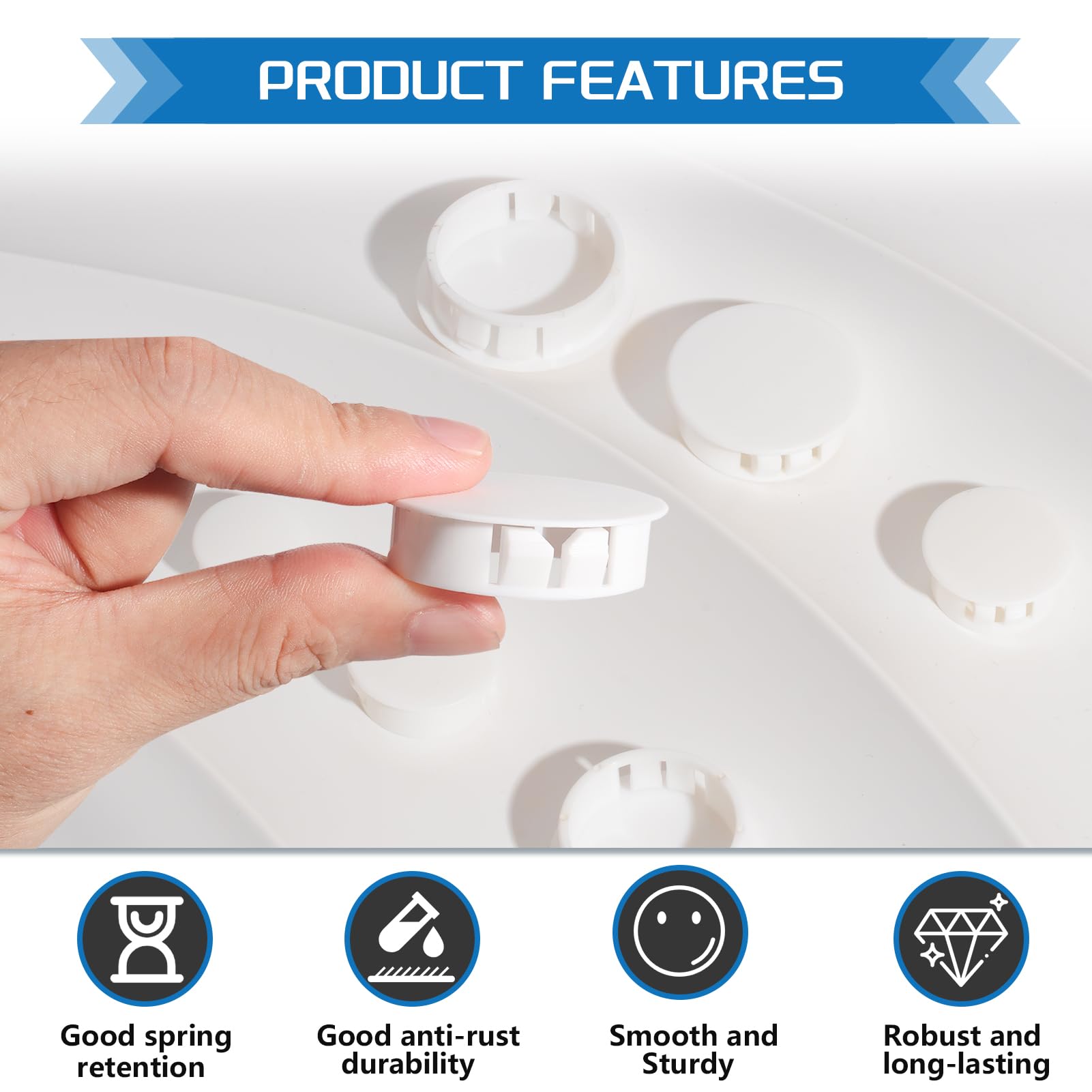 JTAREA White Nylon Plastic Hole Plugs Assorted 13Values 1/4" 5/16" 3/8" 1/2" 5/8" 3/4" 7/8" 1" 1-1/8" 1-3/16" 1-1/4" 1-3/8" 1-1/2" Hole Plug Cover Kit for Furniture Cabinet Insert End Caps