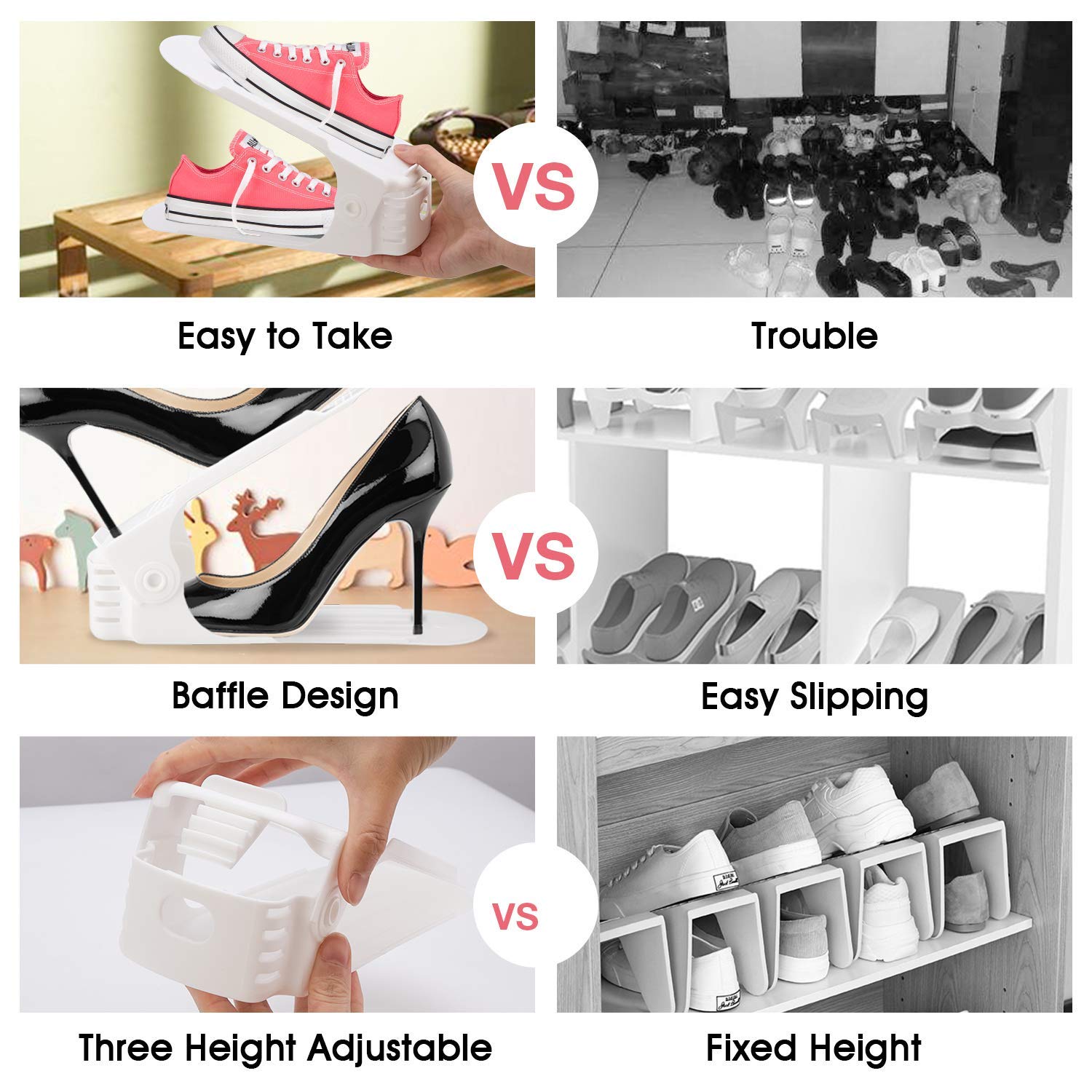 Shoe Slots Organizer 20 Pack, Adjustable Shoe Storage Organizer Shoe Stand Space Saver, Shoe Organizer for Closet Double Deck Shoe Rack Holder, Rangement Chaussures (White)